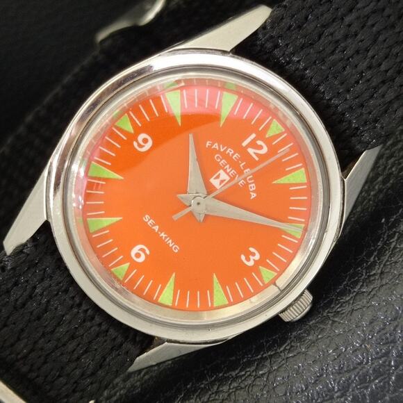 Vintage 1978 Favre Leuba Manual Mens Silver Watch W/Leather Strap - Picture 1 of 9